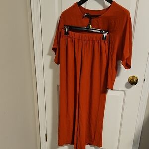 Women's Wide-Leg Jumpsuit in Rust Orange - Relaxed Fit